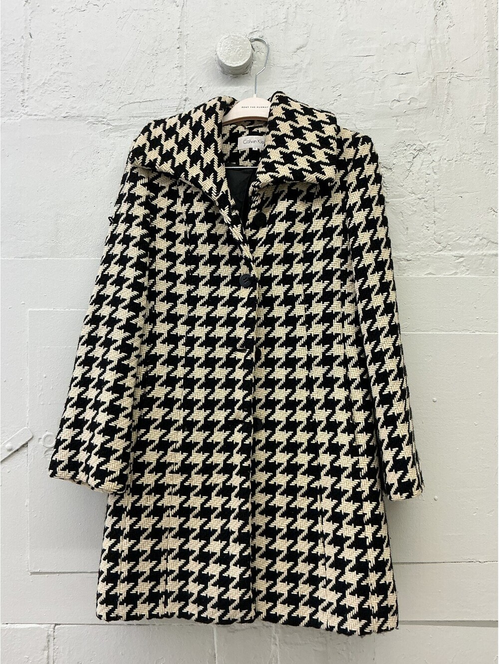 Calvin Klein Women's Black and White Houndstooth Wool Coat